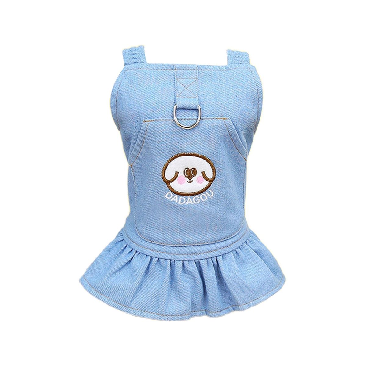 Puppy Dress Cartoon Pattern Pet Puppy Dog Denim Dress Light Blue