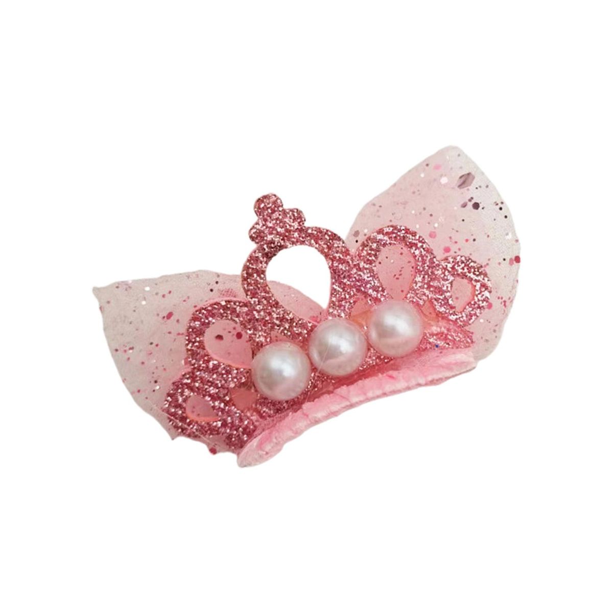 Dog Hairpin Pet Dog Faux Pearl Crown Shape Hair Clip Pink