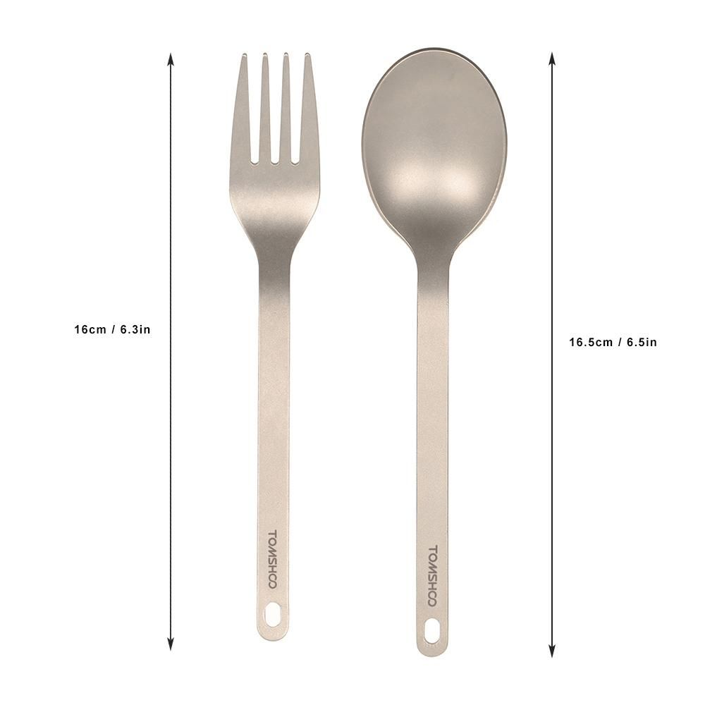 TOMSHOO Titanium Tableware Dinner Frok Spoon Cutlery Set Flatware with Carabiner Storage Sack  for Home Outdoor Camping