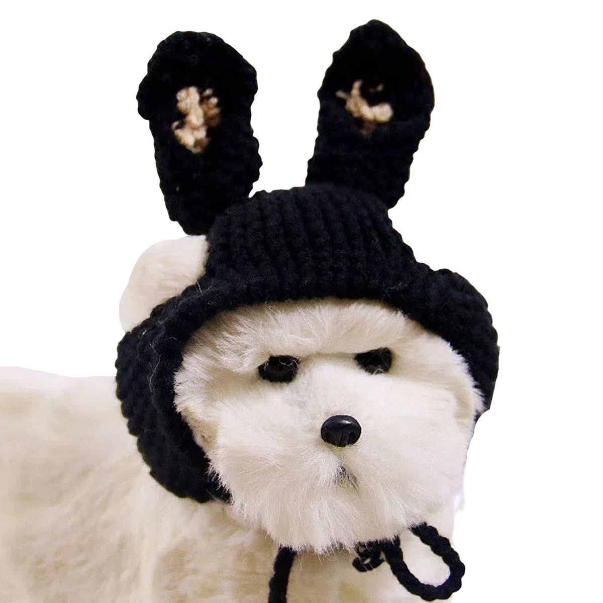 Cat Headgear Cute Pet Cat Dog Knitted Hat Rabbit Ears Headdress Black