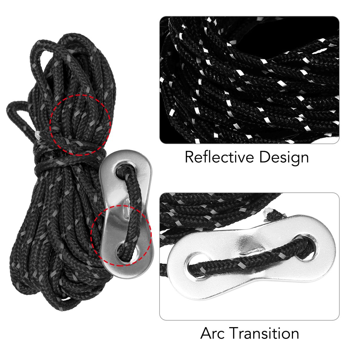3mm 13ft Tent Cord Tensioner Set Reflective Rope With