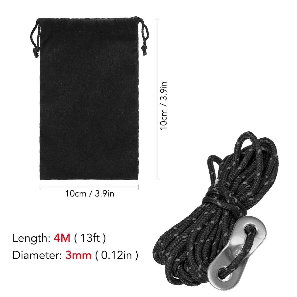 3mm 13ft Tent Cord Tensioner Set Reflective Rope With