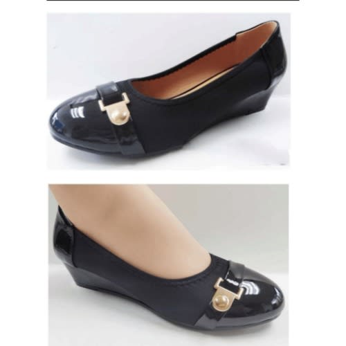 Short Heel Ladies Wedge  Shoe - Black