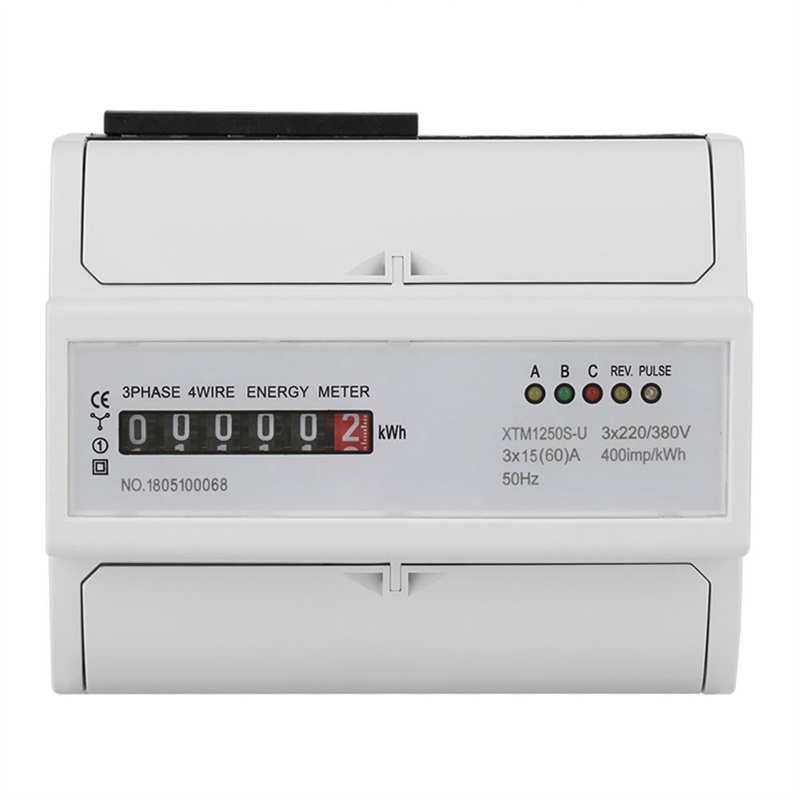 220V/380V Digital 3-phase 4 Wire Energy Meter Home Digital Electrical 7P DIN-Rail Consumption Meter Electric Power KWh Meter