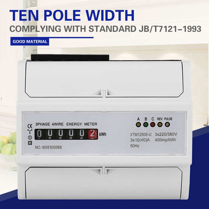 220V/380V Digital 3-phase 4 Wire Energy Meter Home Digital Electrical 7P DIN-Rail Consumption Meter Electric Power KWh Meter