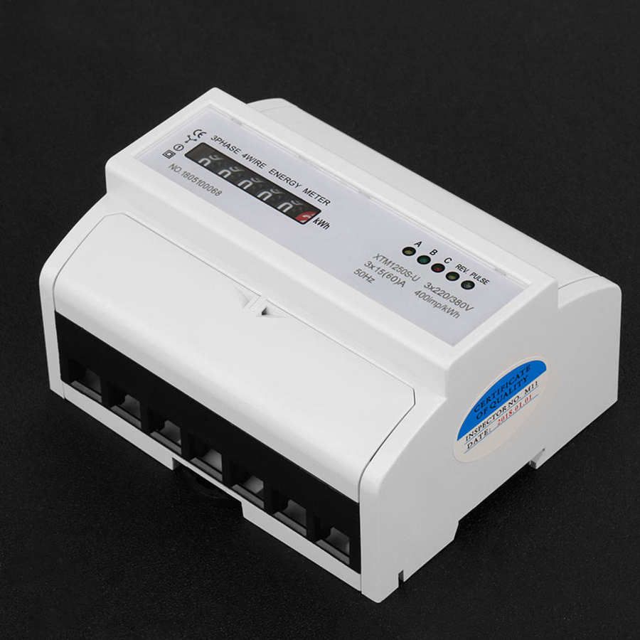 220V/380V Digital 3-phase 4 Wire Energy Meter Home Digital Electrical 7P DIN-Rail Consumption Meter Electric Power KWh Meter