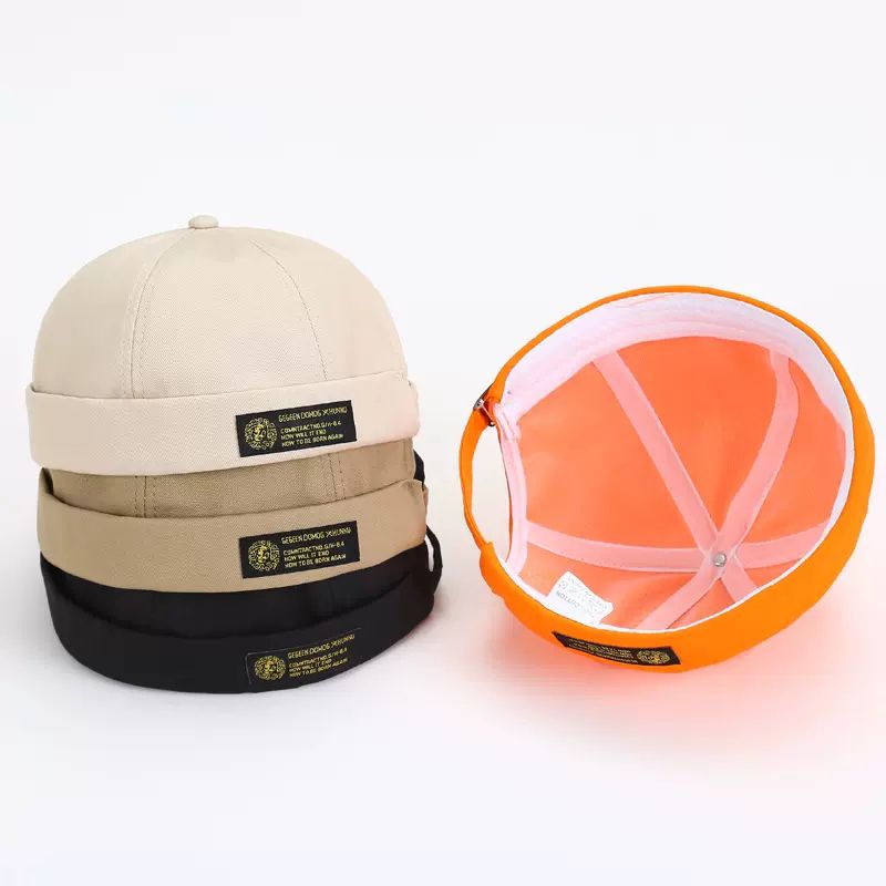 (black)Brimless Hat Retro Skullcap Rolled Cuff Beanie Docker Cap Watch Cap Bald Cap With Adjus XXA