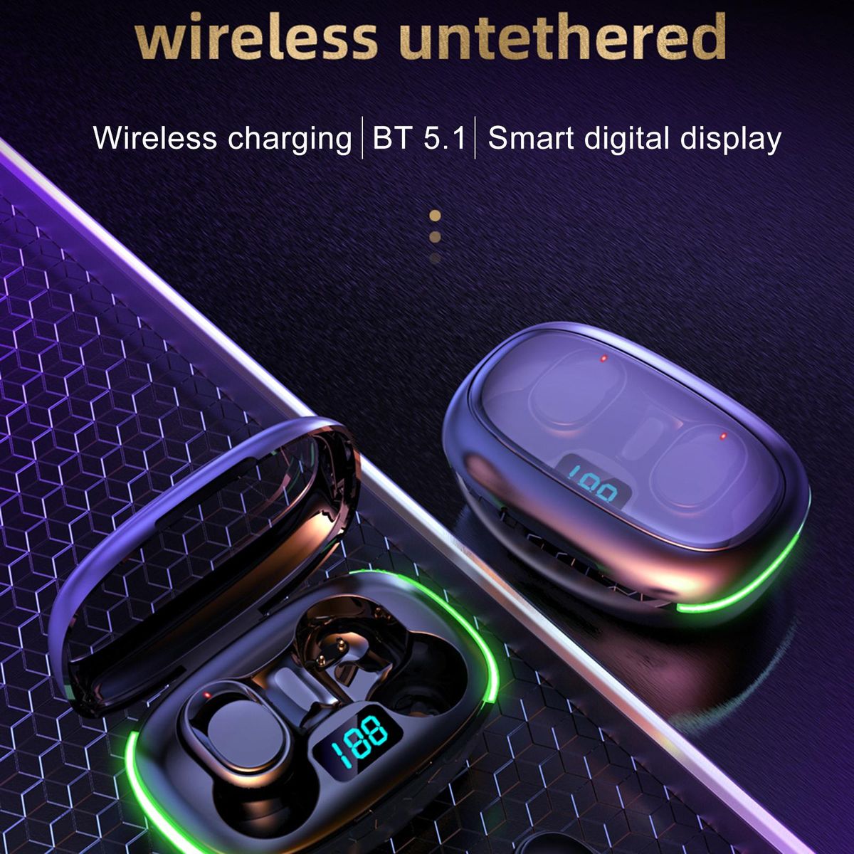 Y70 Wireless Earbuds BT Earphones 8D Surround Sound LED-Digital Display Support Wireless Charging IPX4 Waterproof Sports in-Ear Headphones for Music Game Video