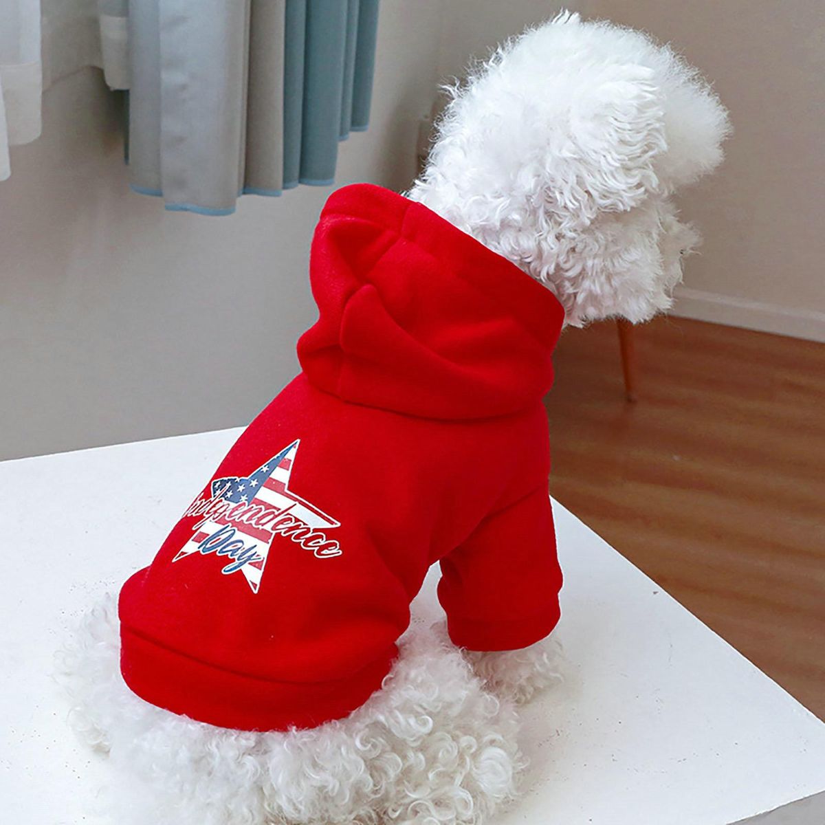 Dog Sweatshirt Winter Dogs Cats Hooded Sweatshirt Two-legged Clothes Red