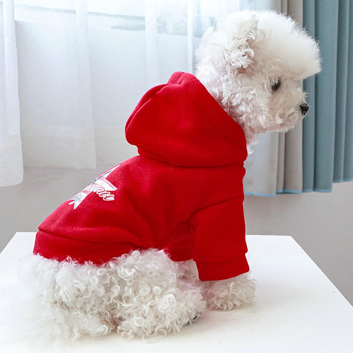 Dog Sweatshirt Winter Dogs Cats Hooded Sweatshirt Two-legged Clothes Red