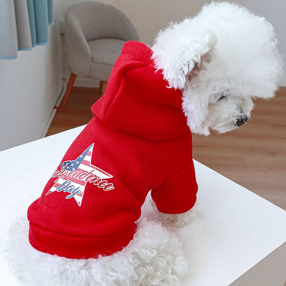 Dog Sweatshirt Winter Dogs Cats Hooded Sweatshirt Two-legged Clothes Red