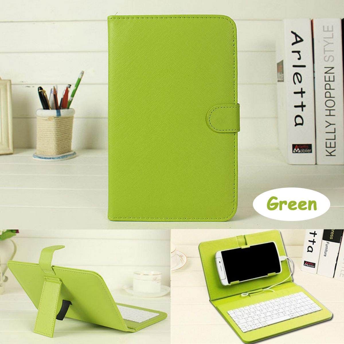General Wired Keyboard Flip Case For Andriod Mobile Phone 4.2''-6.5'' Green