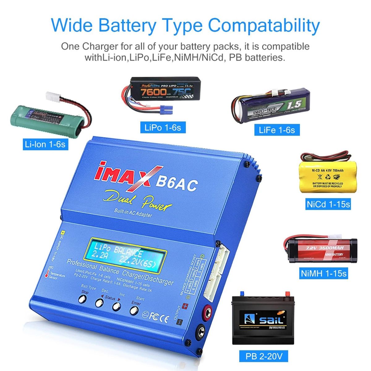 iMAX B6 AC Lipo Battery Charger 80W Balance Charger Digital LCD Screen Li-ion LiFe NiMH NiCD PB Lipo Battery Charger