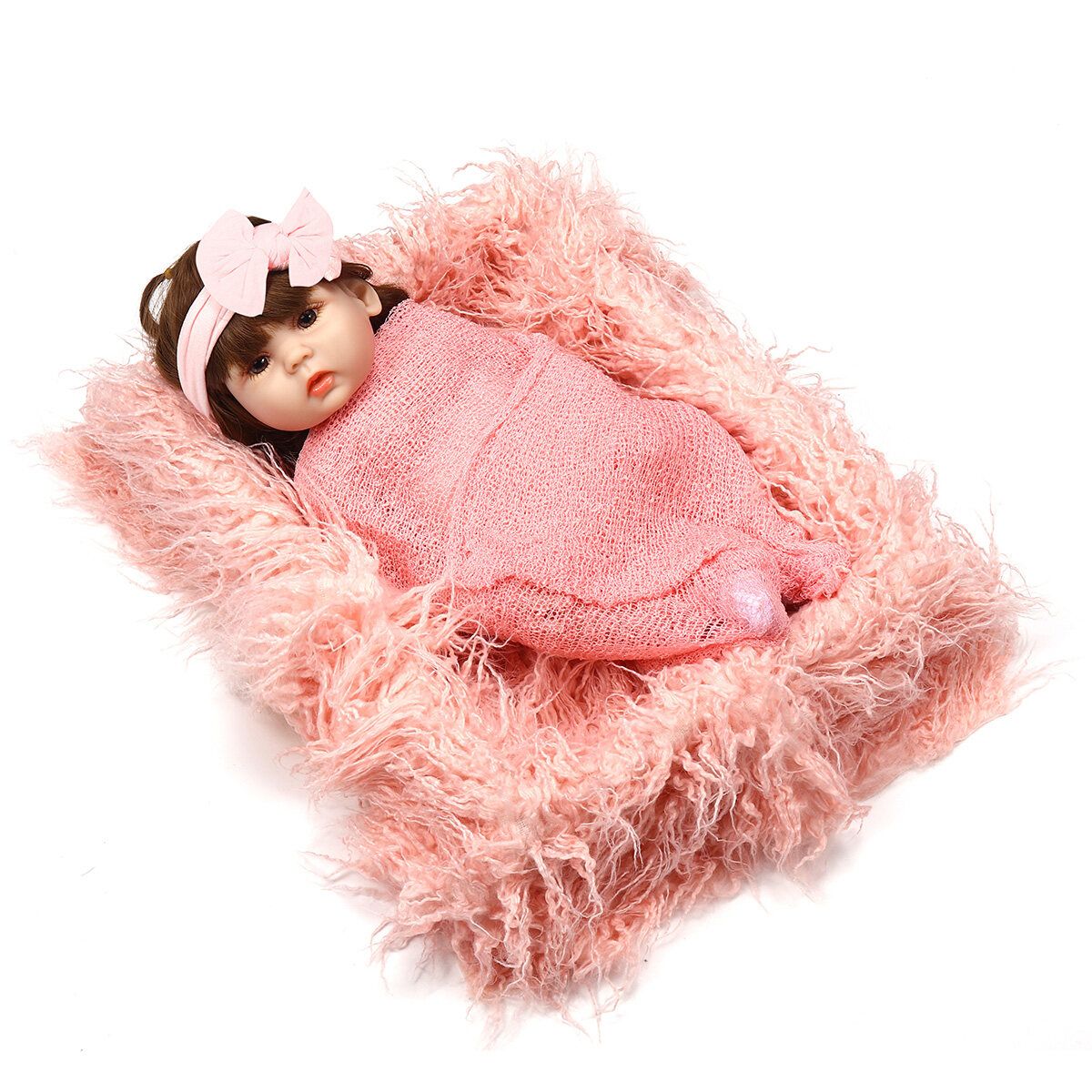 Newborn Photography Props, 3PCS Baby Photo Blanket Cover And Headband, Long Hair Pink