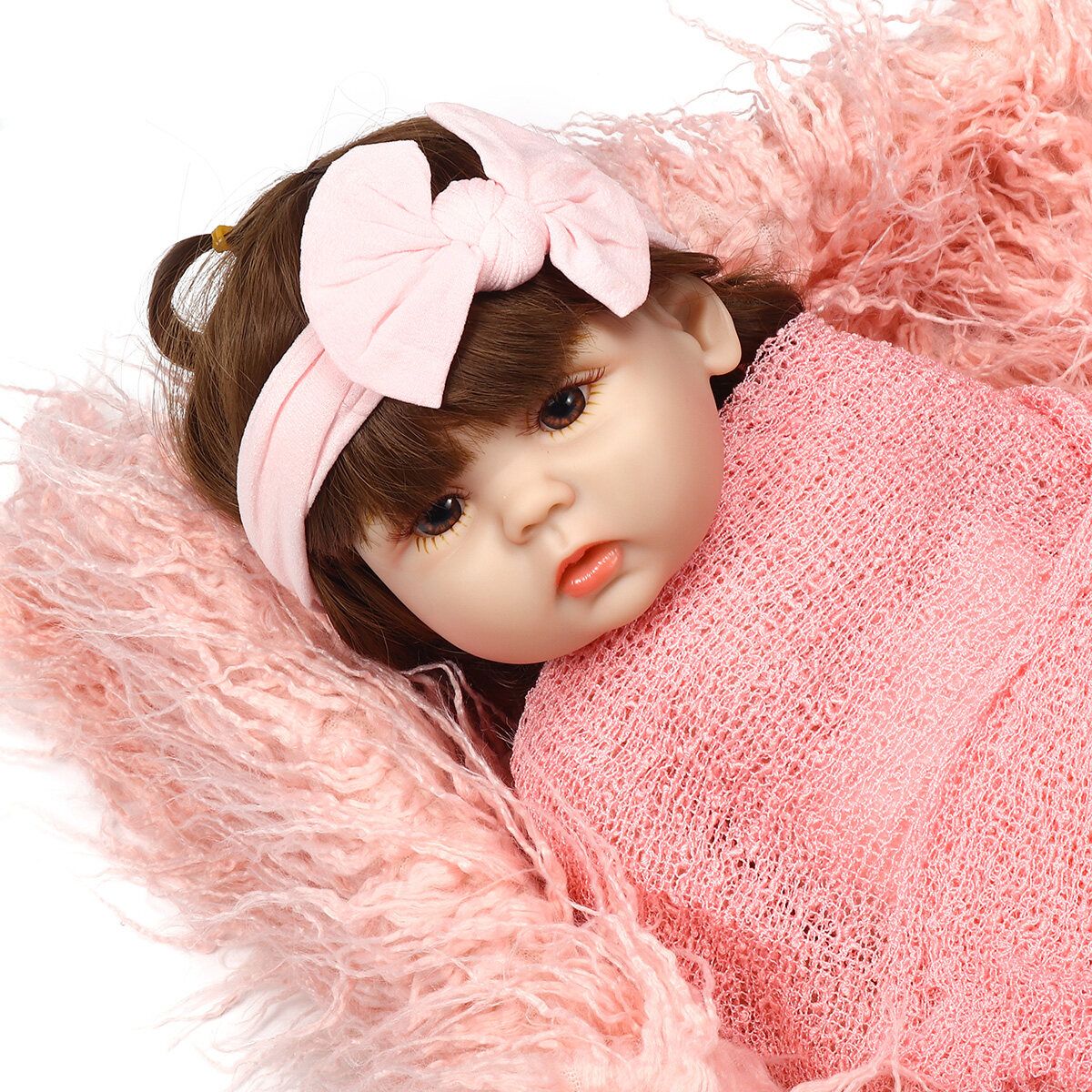 Newborn Photography Props, 3PCS Baby Photo Blanket Cover And Headband, Long Hair Pink