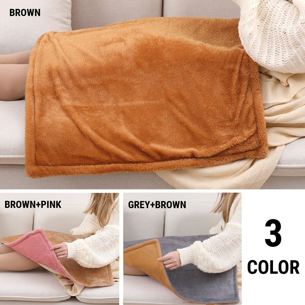220V 45x75cm Electric Heated Blanket Kneecap Winter Warming Pad 3 Level Adjust Brown