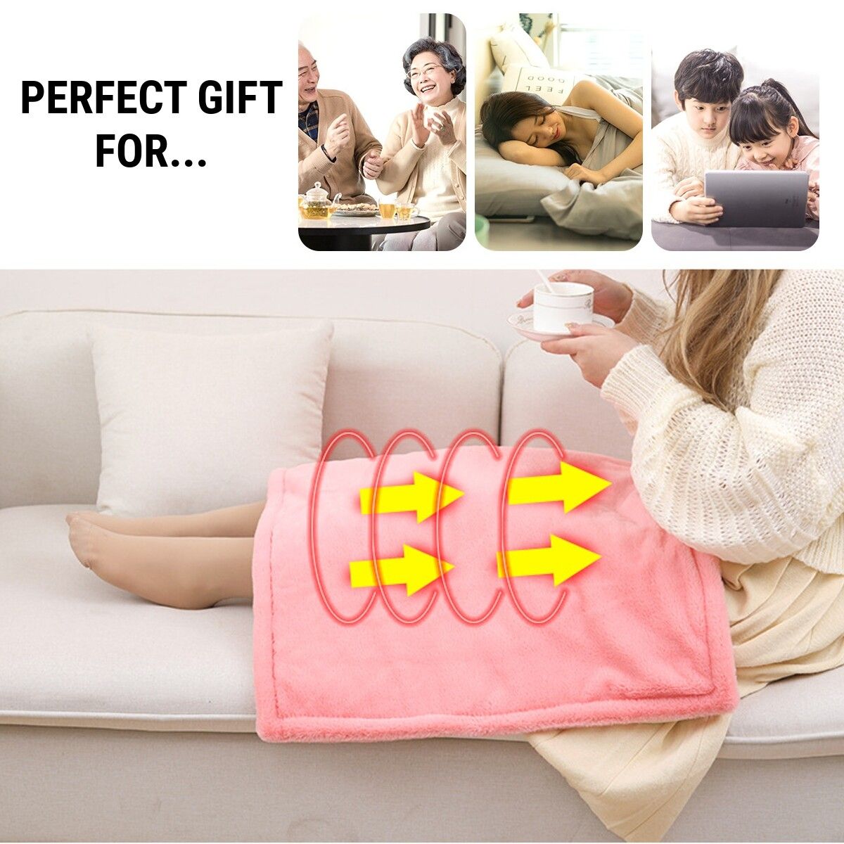 220V 45x75cm Electric Heated Blanket Kneecap Winter Warming Pad 3 Level Adjust Brown