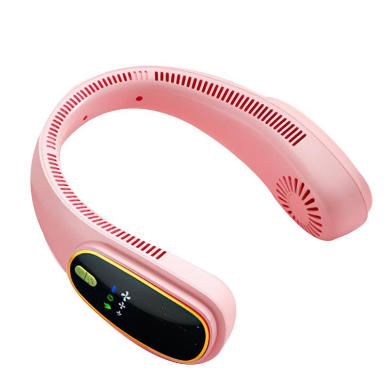 Portable Hanging Neck Fan USB Rechargeable Cooling Fan Outdoor Air Cooler Outdoor Sports less Fans-Pink