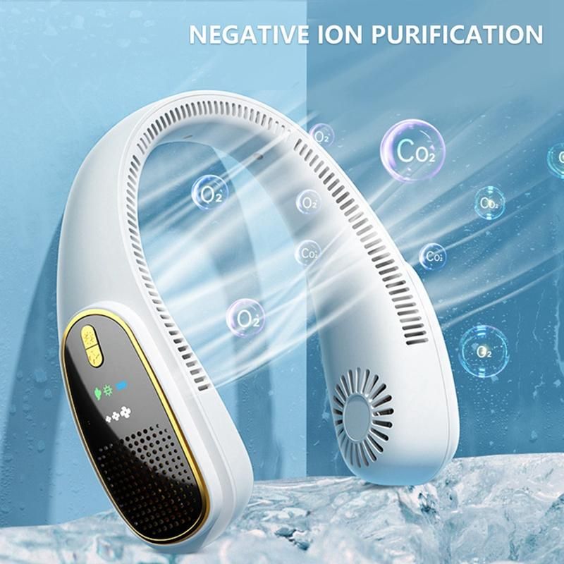 Portable Hanging Neck Fan USB Rechargeable Cooling Fan Outdoor Air Cooler Outdoor Sports less Fans-Pink