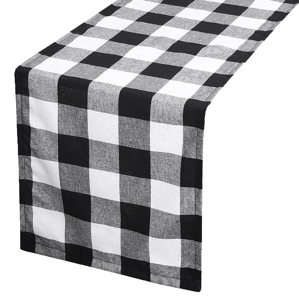 Buffalo Check 13X70Inch Black and White Plaid Table