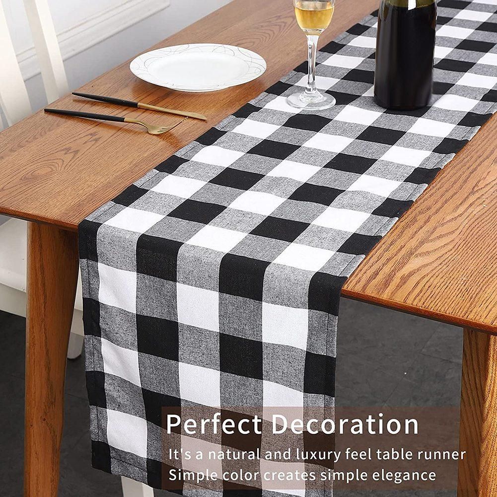 Buffalo Check 13X70Inch Black and White Plaid Table