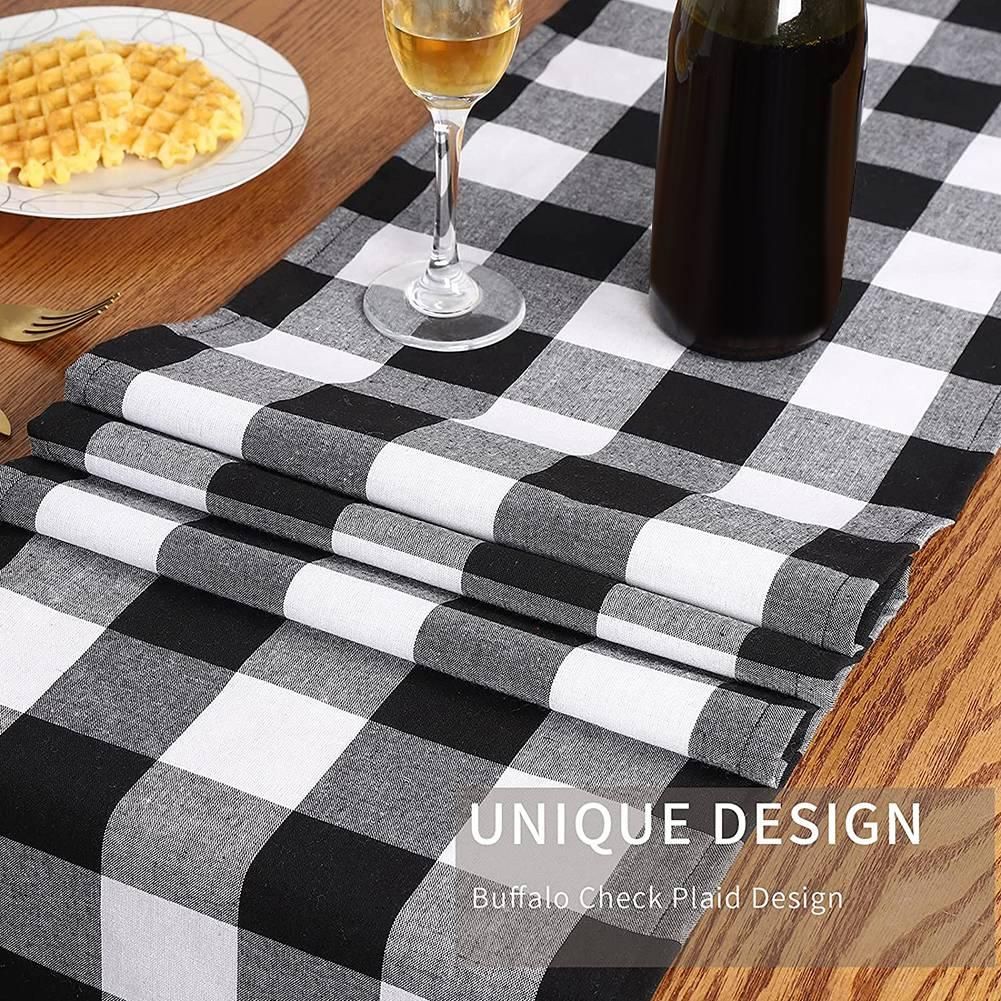 Buffalo Check 13X70Inch Black and White Plaid Table
