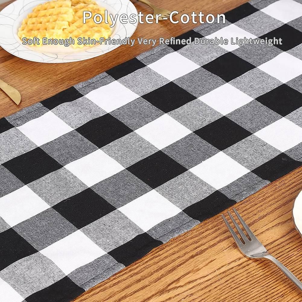 Buffalo Check 13X70Inch Black and White Plaid Table