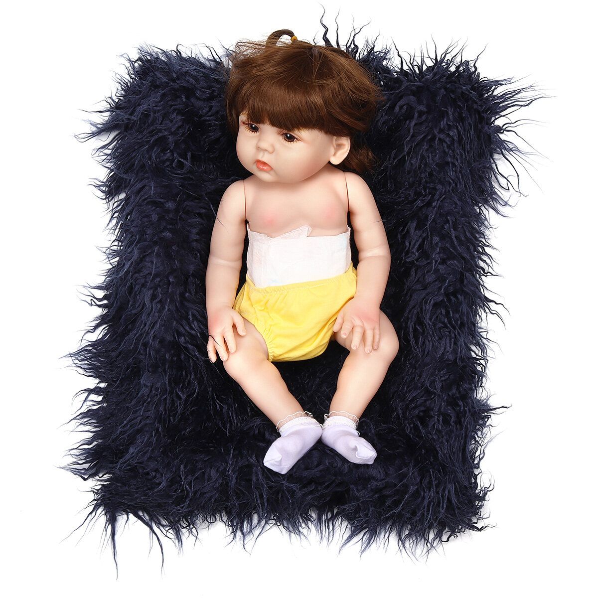 Newborn Photography Props, 3PCS Baby Photo Blanket Cover And Headband, Long Hair Navy Blue