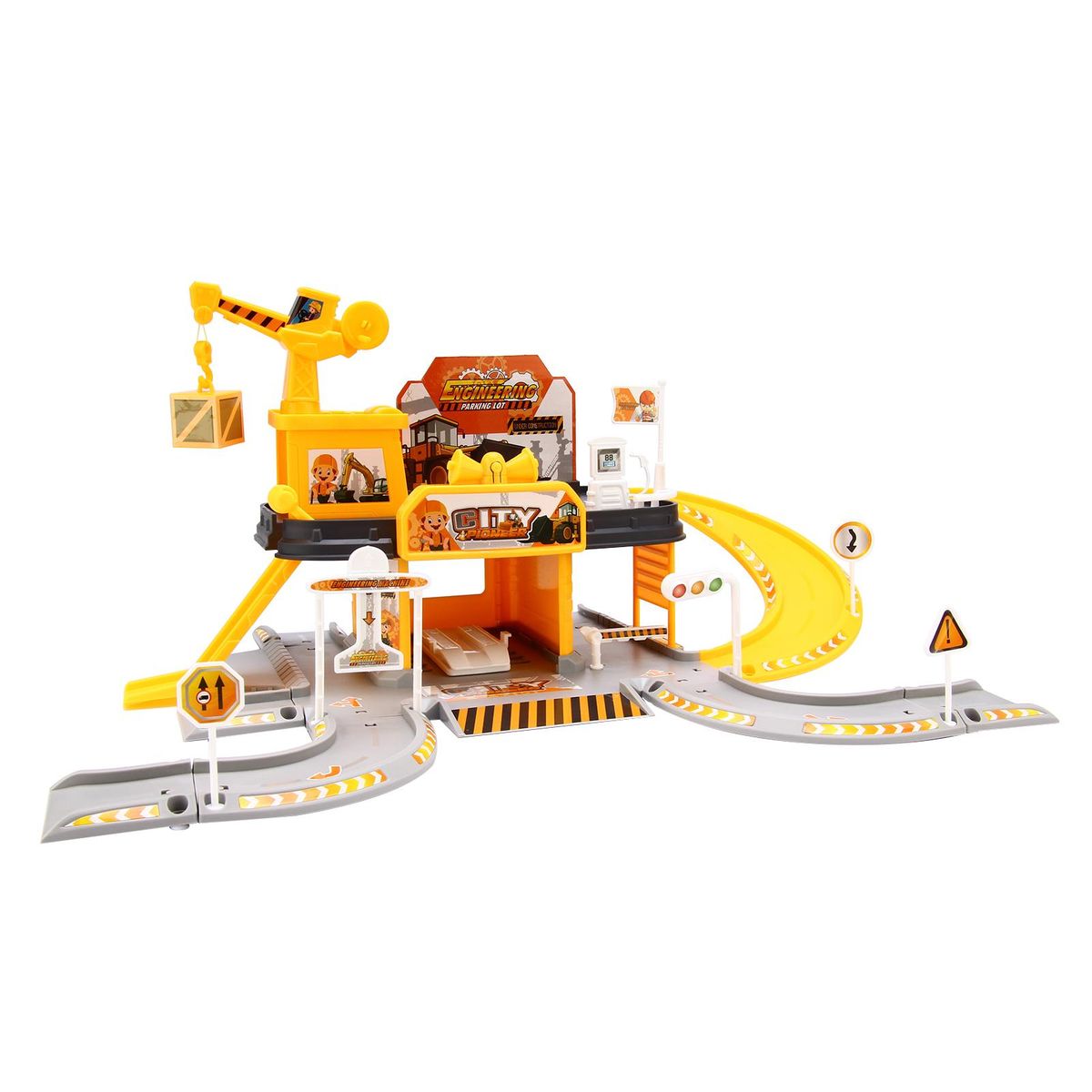 Garage Toy Set Car Vehicle Building Parking Lot Race Tracks for Boys with Light Sound 3pcs Alloy Car
