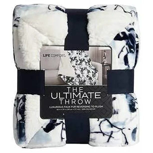 Comfort Ultimate Faux Fur Ultra Soft Throw White/Blue