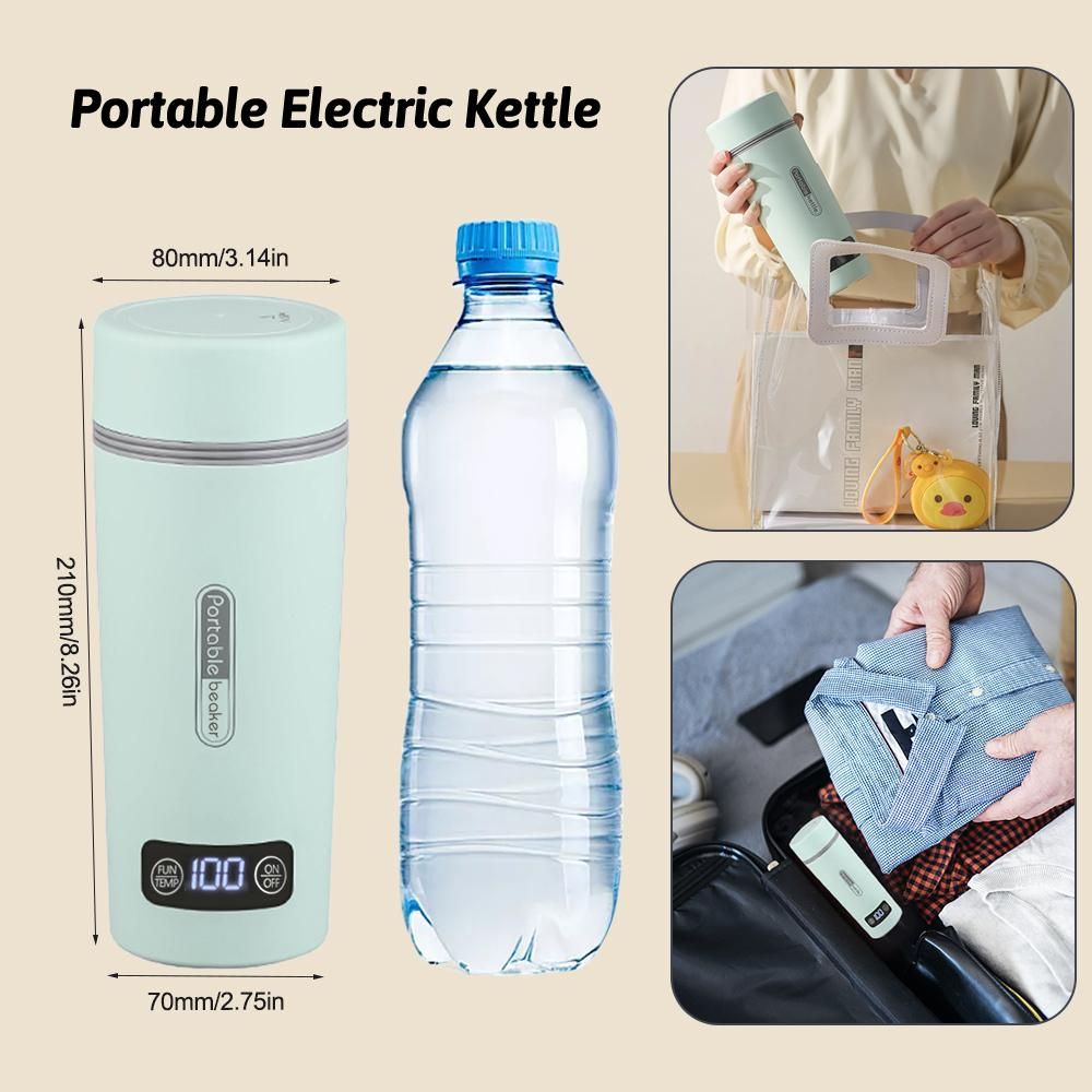 Portable Electric Kettle for Boiling Water 300W 350ml Stainless Steel Anti-Spill Leak Proof Personal Hot Water Boiler with 4 Variable Presets Keep Warm Function for Travel Work