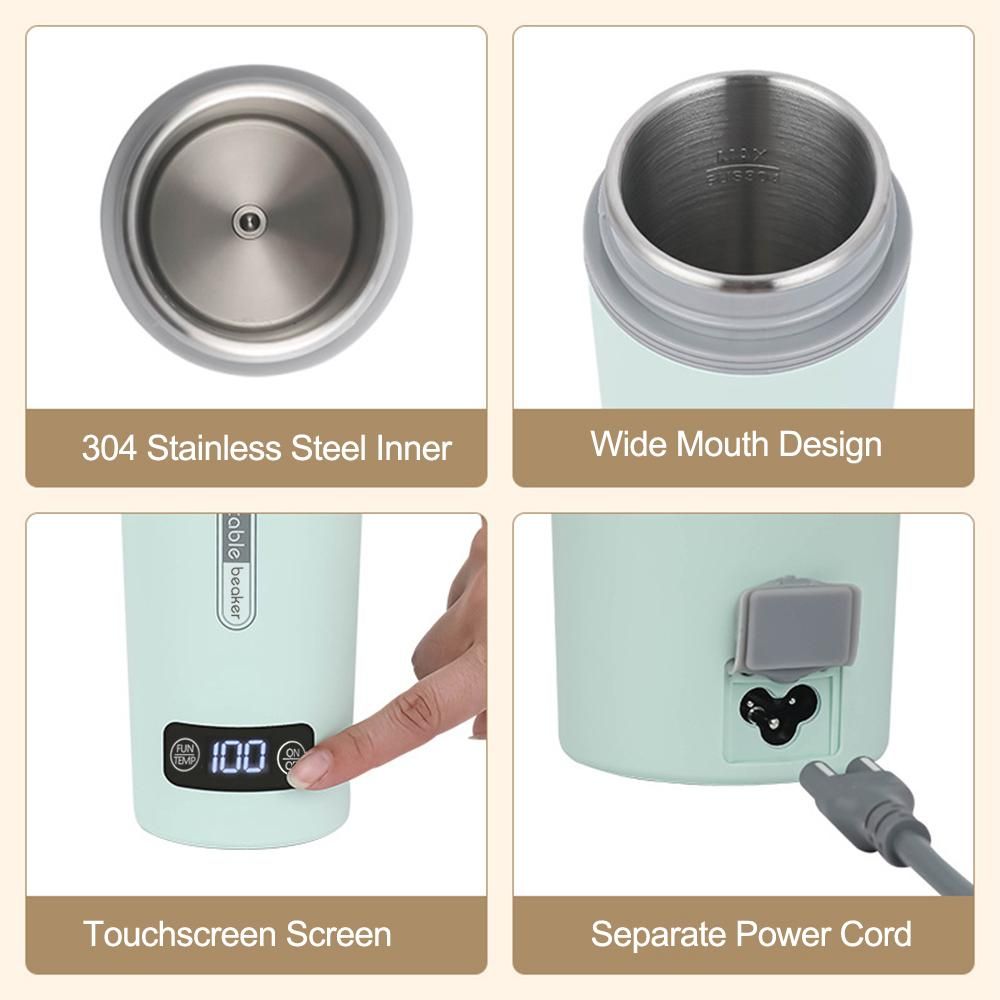 Portable Electric Kettle for Boiling Water 300W 350ml Stainless Steel Anti-Spill Leak Proof Personal Hot Water Boiler with 4 Variable Presets Keep Warm Function for Travel Work