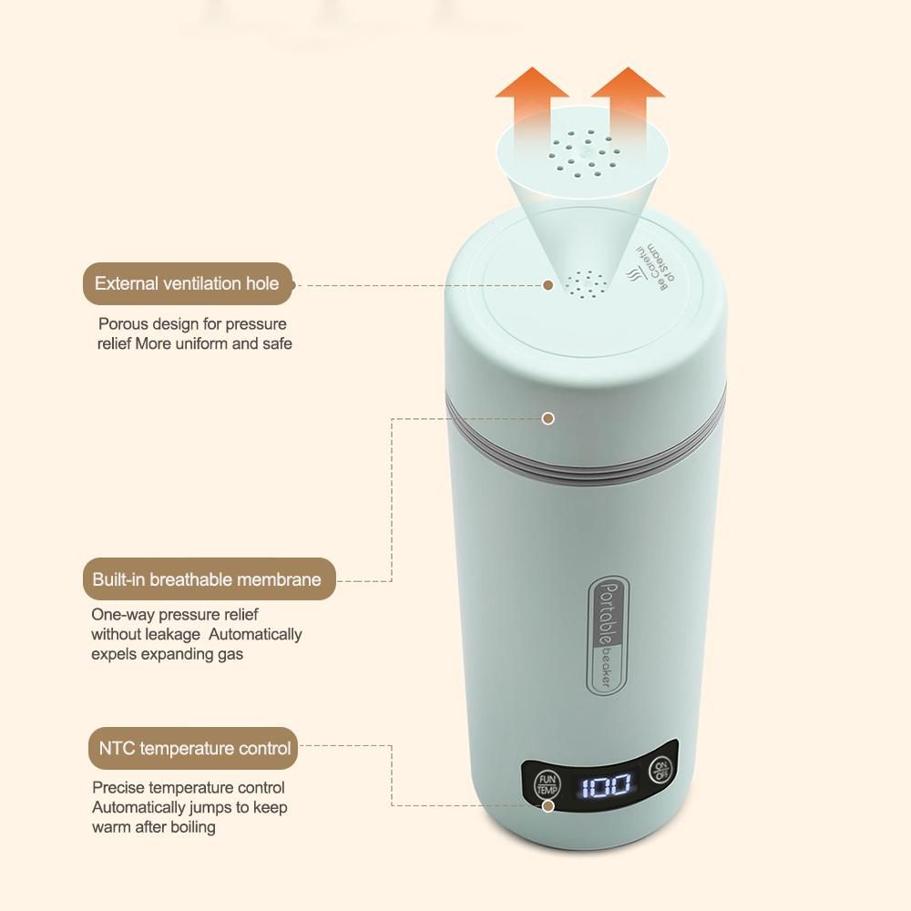 Portable Electric Kettle for Boiling Water 300W 350ml Stainless Steel Anti-Spill Leak Proof Personal Hot Water Boiler with 4 Variable Presets Keep Warm Function for Travel Work