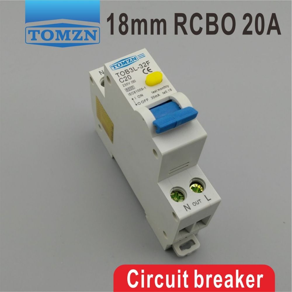 20A 1P+N RCBO Residual Circuit 6KA 18MM TOB3L-32F Current