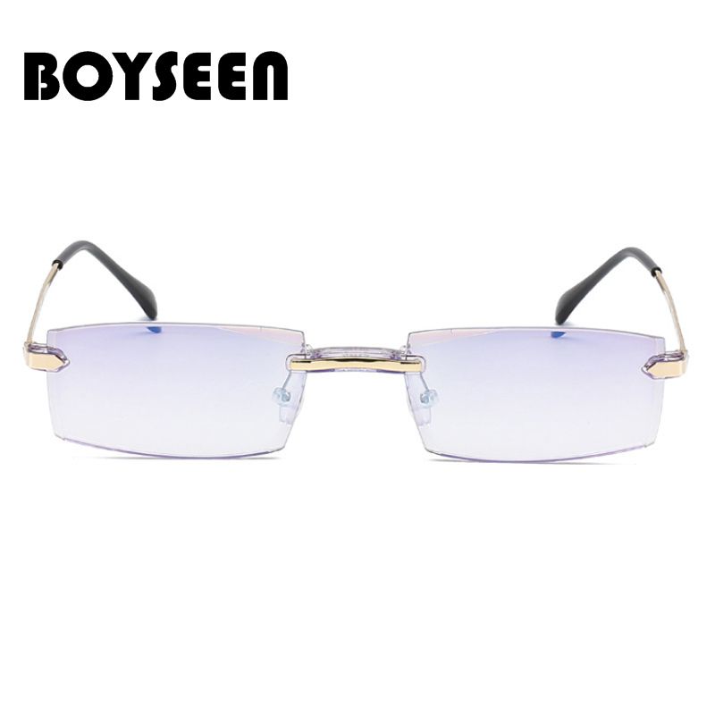 BOYSEEN New Frameless Diamond Cut Edge Myopia Anti-blue Light Blue Film Integrated Men's Glasses 506