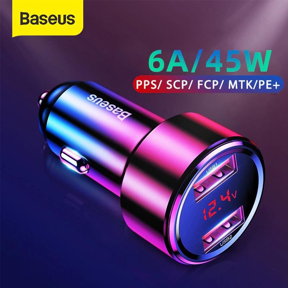 Baseus 45W Car Charger 6A USB C Car Charger w/Fast Charge Technology & Dual Ports PD & QC 4.0 3.0 Car Adapter PPS Compatible w/iPhone/Android Phone/Tablet or Other USB Device