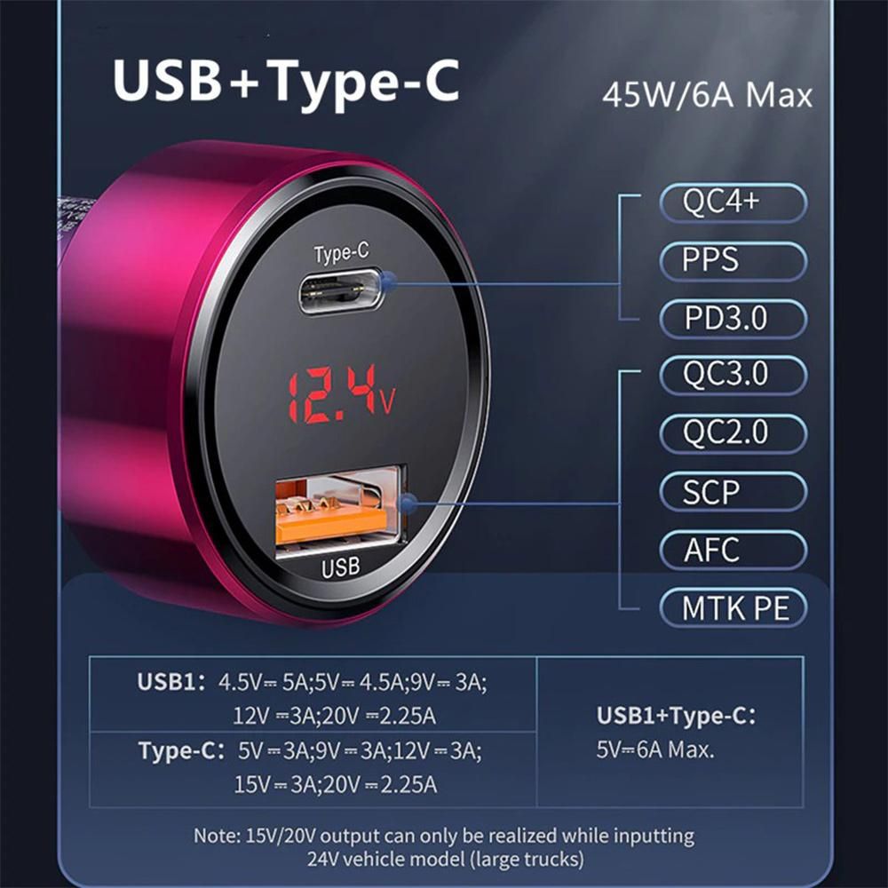 Baseus 45W Car Charger 6A USB C Car Charger w/Fast Charge Technology & Dual Ports PD & QC 4.0 3.0 Car Adapter PPS Compatible w/iPhone/Android Phone/Tablet or Other USB Device