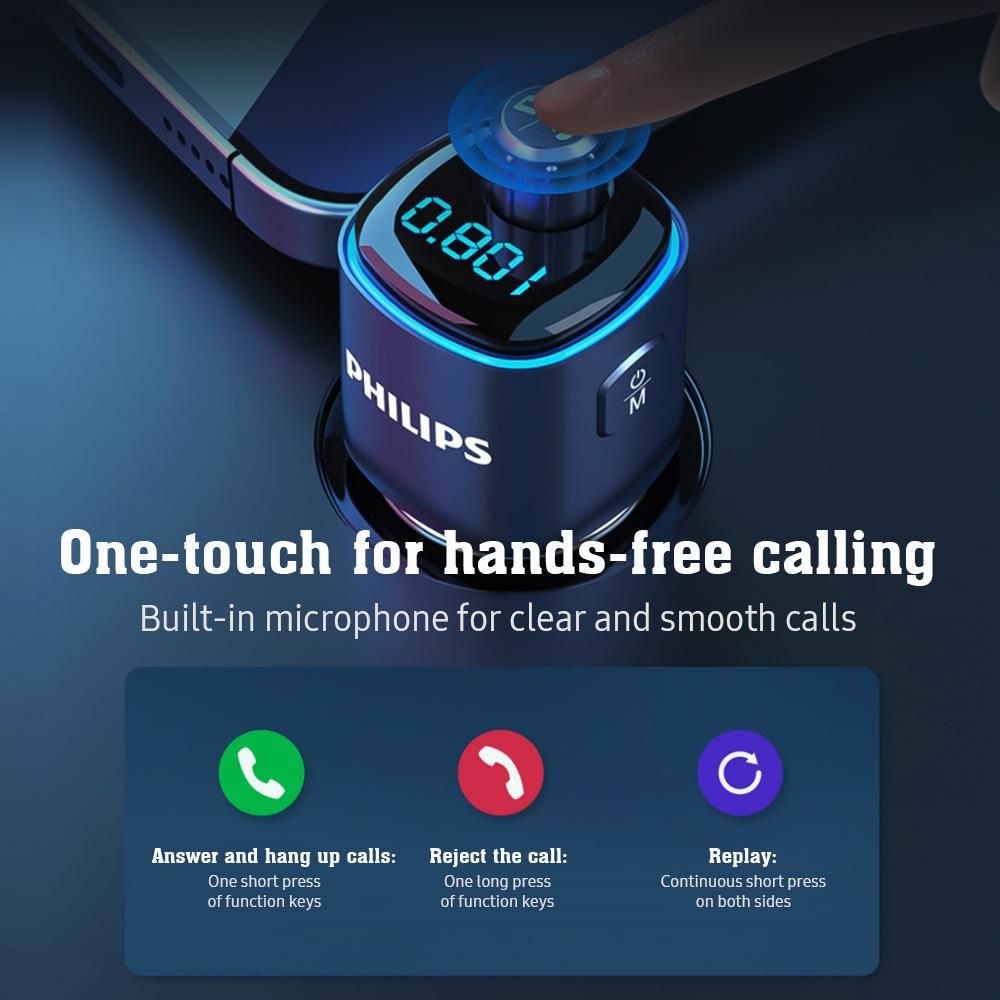 Philips Car Fast Charger BT Player MP3 Receiver Nondestructive Quality BT5.0 QC3.0 Flash Charge Voltage Monitoring  PD20W+A22.5W