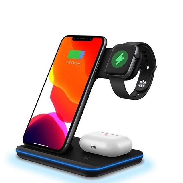 (Type 01 Black)15W 3 In 1 Qi Fast Wireless Charger Pad Dock Station For IPhone 13 12 11 Pro XS XR X 8 Apple Watch 6 5 4 3 2 AirPods Pro GRE