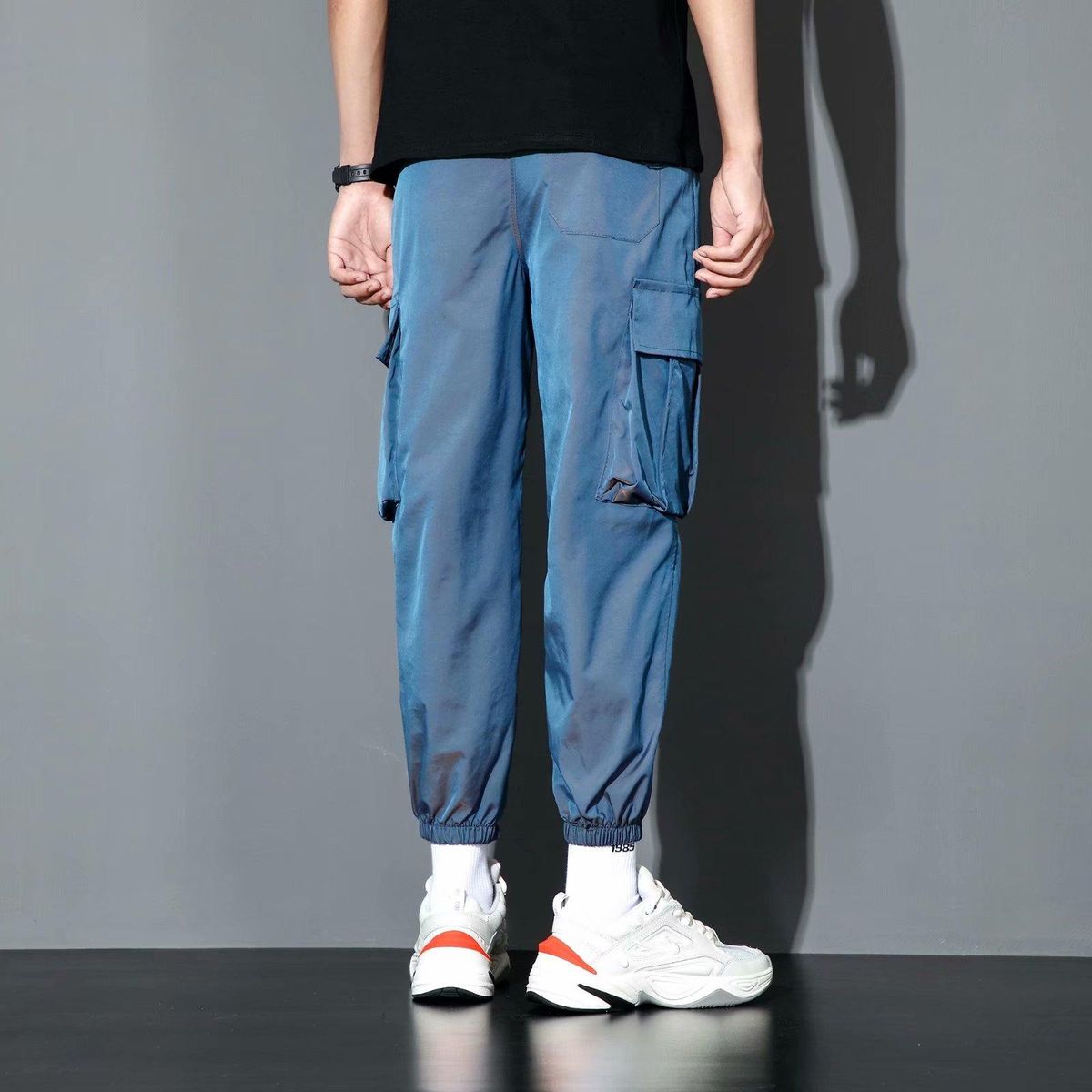 Lolabing and reflective cargo pants for men Casual street clothing for Hip-Hop Harem tracksuit