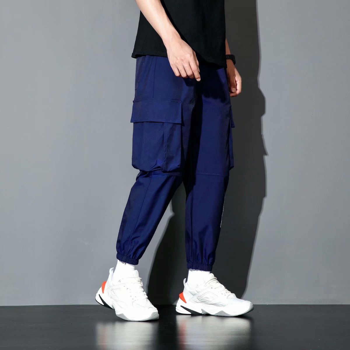 Lolabing and reflective cargo pants for men Casual street clothing for Hip-Hop Harem tracksuit
