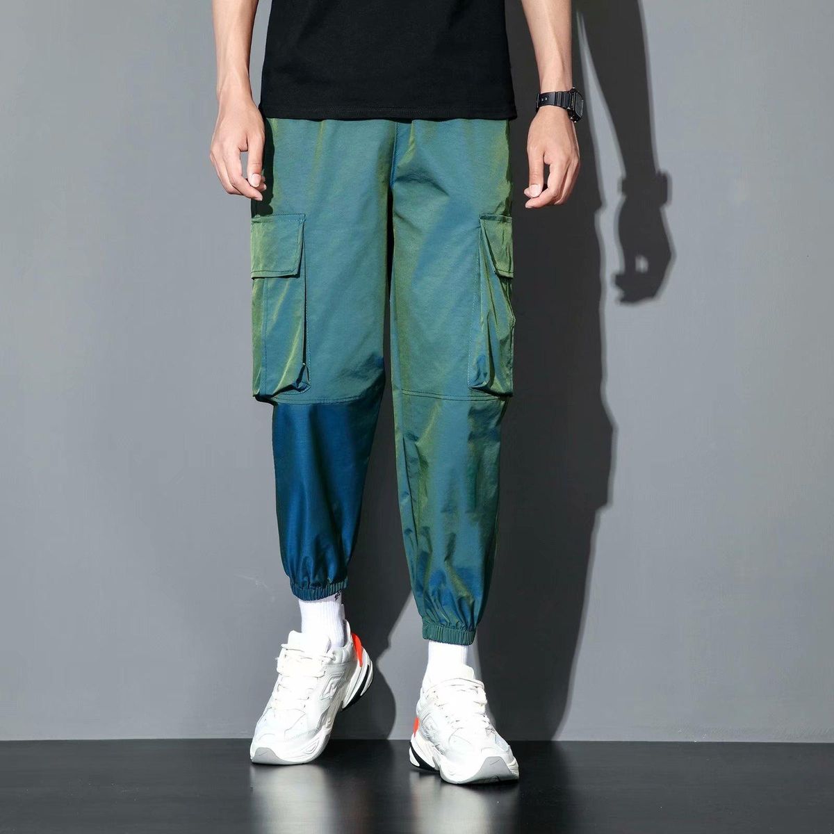 Lolabing and reflective cargo pants for men Casual street clothing for Hip-Hop Harem tracksuit