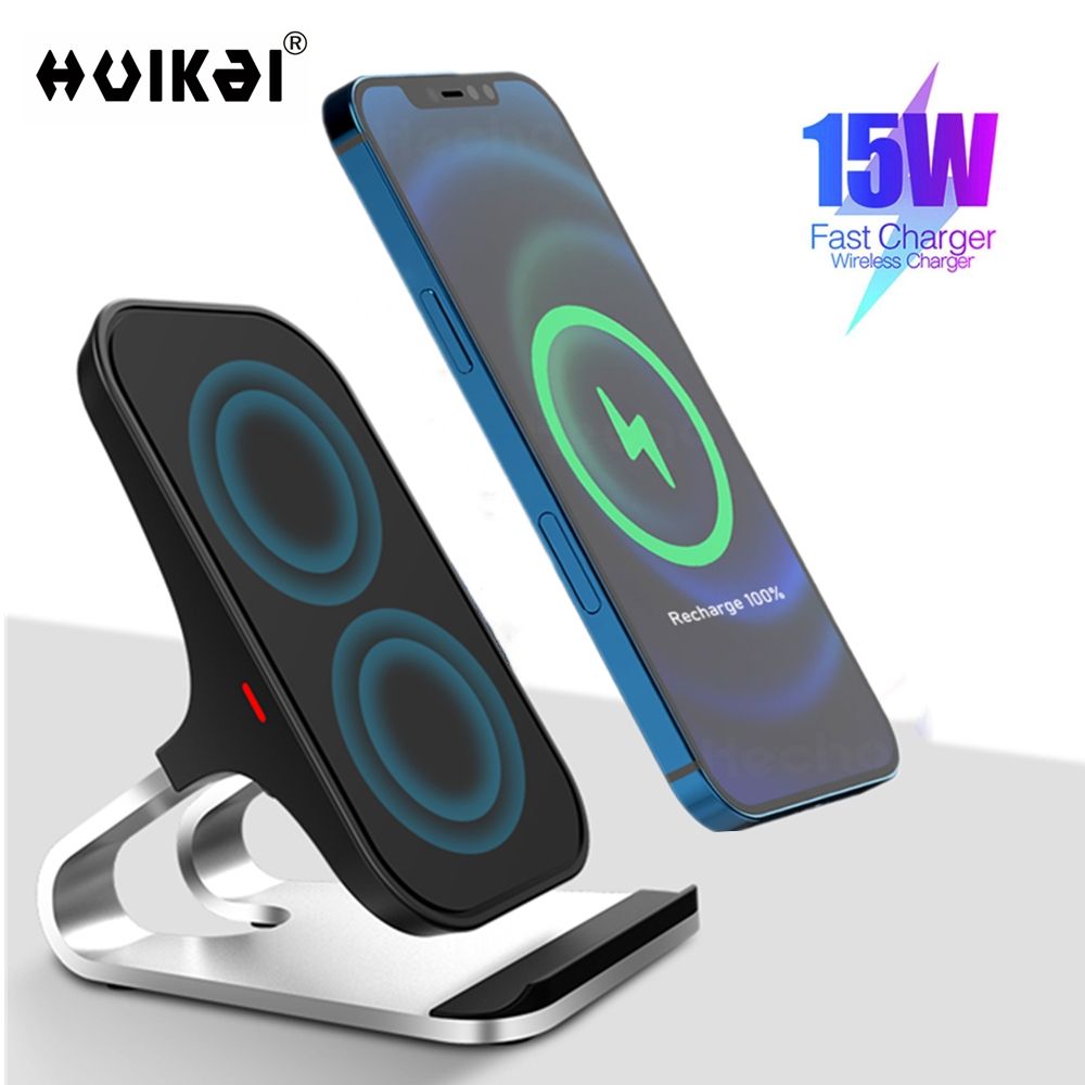 (Black)Wireless Charger 15 W Aluminum Alloy Mobile Stand Fast Wireless 2 Coil IPhone Charger  For IPhone 12 12 Pro Max  S21 S20 Note 20 GRE