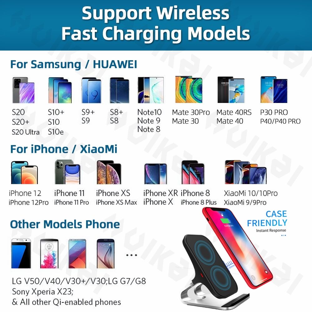 (Black)Wireless Charger 15 W Aluminum Alloy Mobile Stand Fast Wireless 2 Coil IPhone Charger  For IPhone 12 12 Pro Max  S21 S20 Note 20 GRE