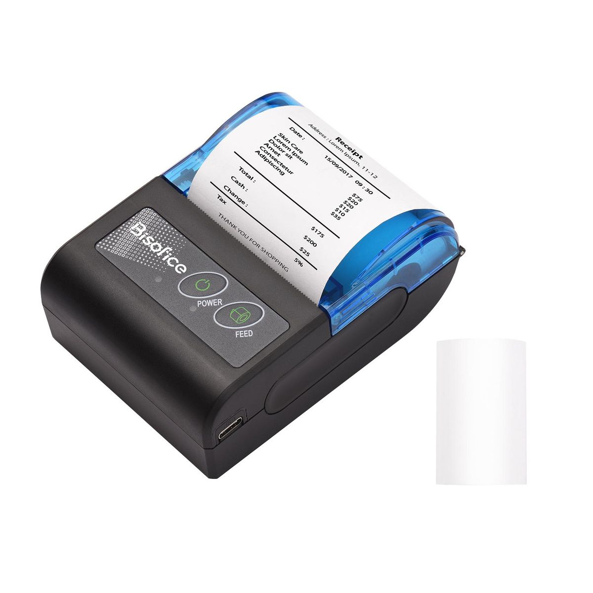 Bisofice Portable Mini Thermal Printer  2 inch Wireless USB Receipt Bill Ticket Printer with  58mm Print Paper Compatible with iOS Android Windows for Restaurant Sales Retail