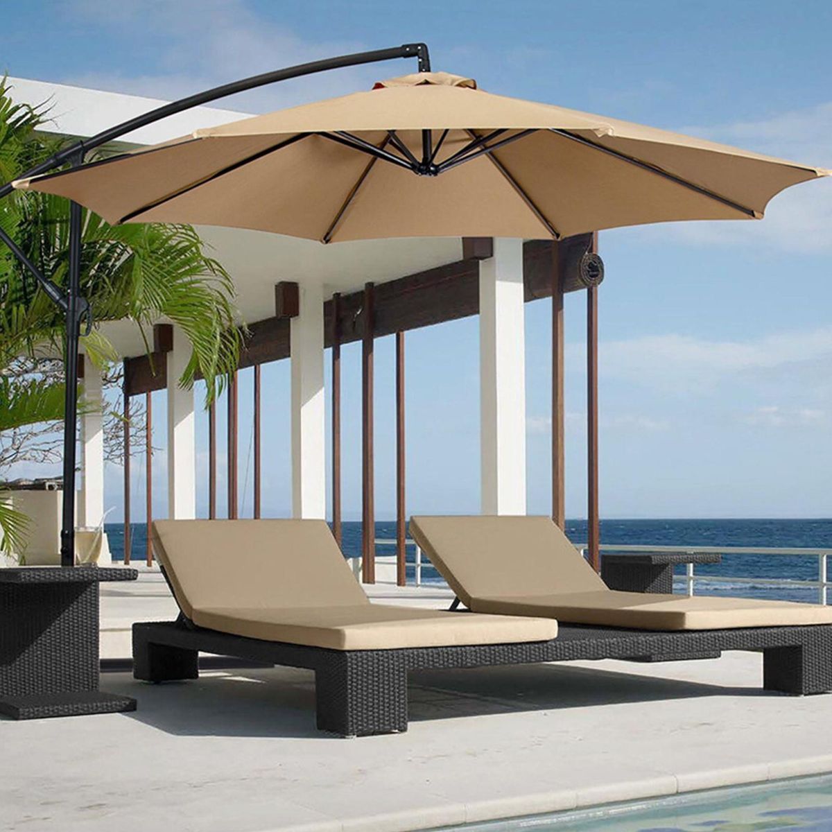 2m Outdoor Patio Umbrella Canopy Sun Protection Market Table Hanging Khaki