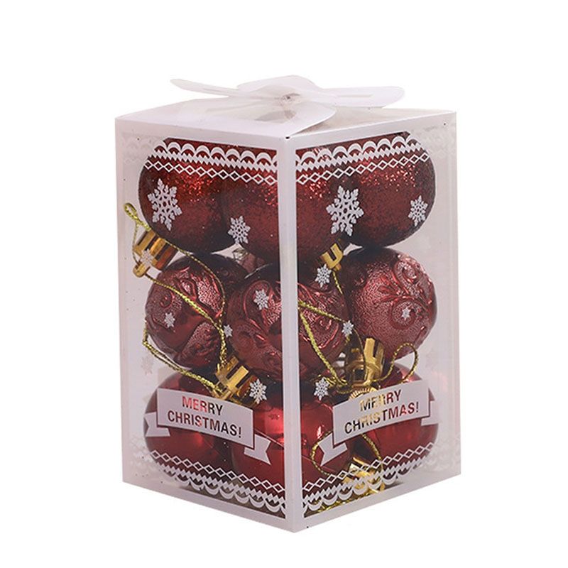 12PCS 4cm Christmas Ball Special Shape + Glitter + Bright Set(Wine Red)