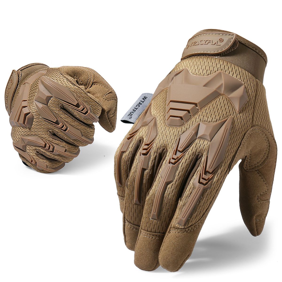 Tactical Full Finger Gloves Ary  Cycling Airsoft Paintball Shooting Hunting Hiking Driving Bike Mittens Shockproof Men-Brown