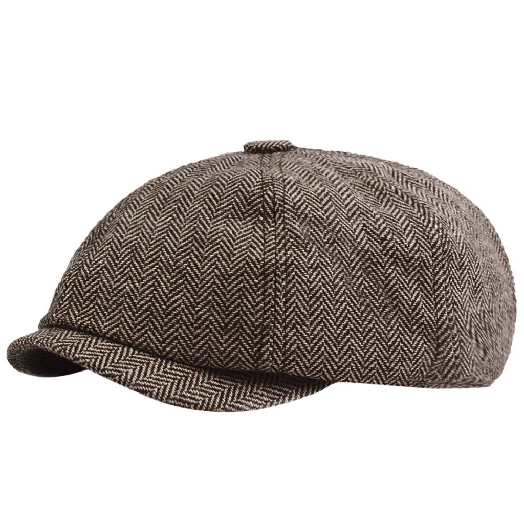 Black Beret Herringbone Cap Newsboy Baker Boy Tweed Flat Cap Mens Gatsby Hat