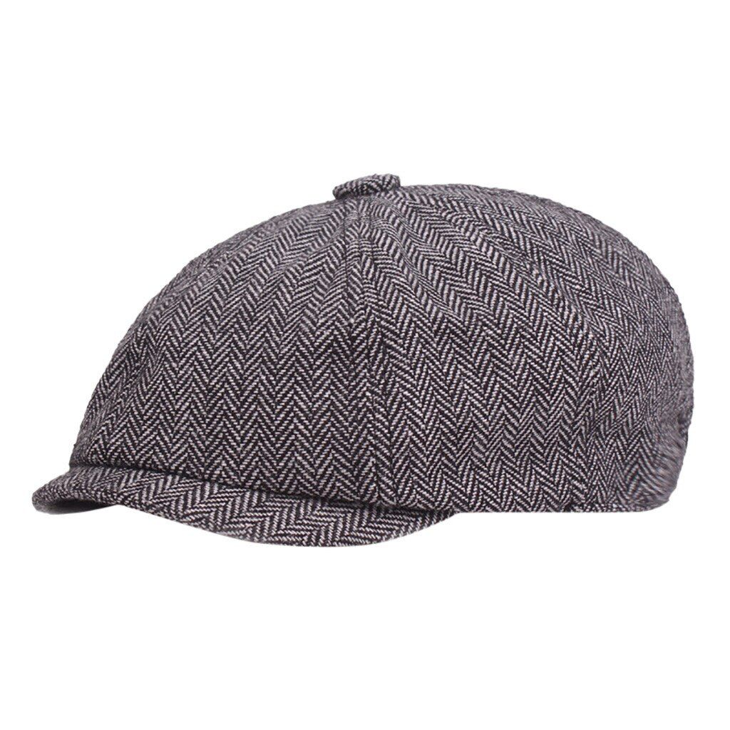 Black Beret Herringbone Cap Newsboy Baker Boy Tweed Flat Cap Mens Gatsby Hat